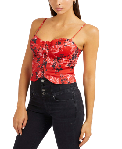 Guess Women's Maia Printed Sleeveless Corset Top In Call Me Cherry Print