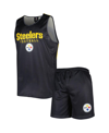FOCO MEN'S FOCO BLACK PITTSBURGH STEELERS COLORBLOCK MESH V-NECK AND SHORTS SET