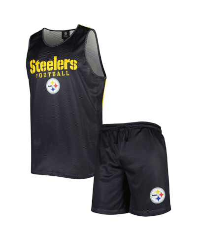 Foco Men's  Black Pittsburgh Steelers Colorblock Mesh V-neck And Shorts Set