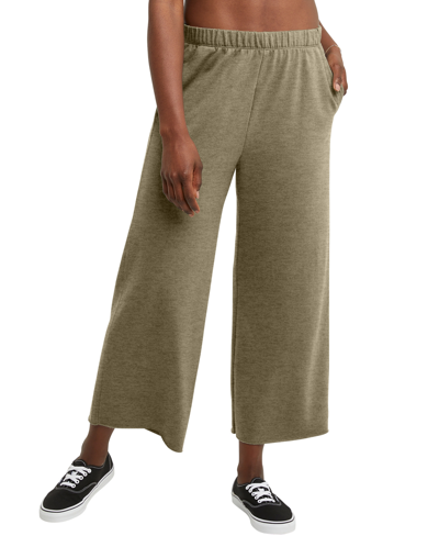 Hanes Women's Perfect Triblend French Terry Wide Leg Crop Pants In Oregano Heather