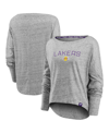 Fanatics Branded Heathered Gray Los Angeles Lakers Nostalgia Off-the-shoulder Long Sleeve T-shirt In Heathered Gray
