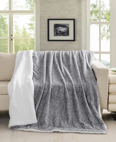 Sutton Home Printed Faux Fur To Sherpa Throw 50" X 60" In Gray Texture To White