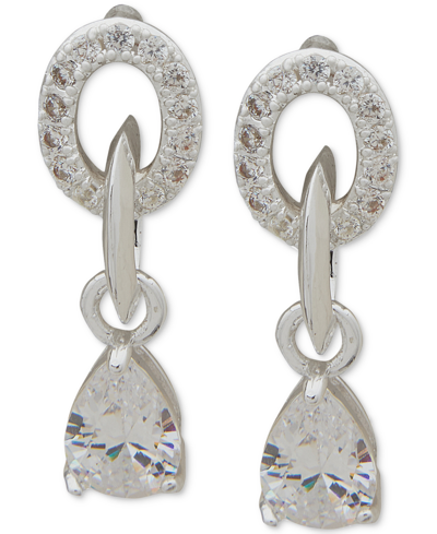 Anne Klein Silver-tone Pear-shape Crystal Drop Earrings
