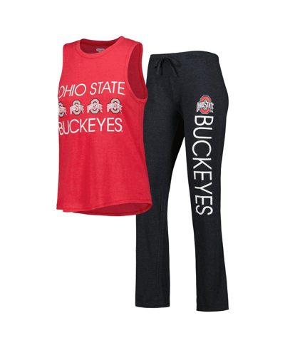 CONCEPTS SPORT WOMEN'S CONCEPTS SPORT BLACK, SCARLET OHIO STATE BUCKEYES TEAM TANK TOP AND PANTS SLEEP SET