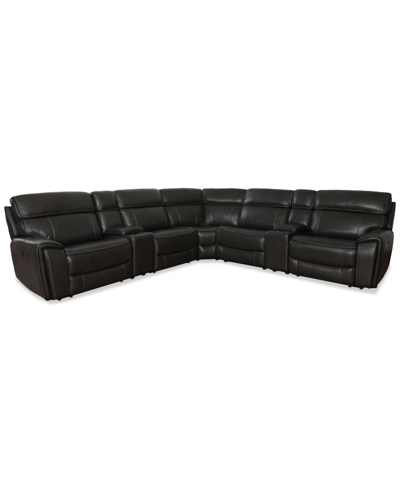 Macy's Hutchenson 132.5" 7-pc. Zero Gravity Leather Sectional With 2 Power Recliners And 2 Consoles, Create In Grey