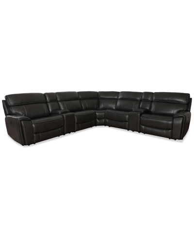 Macy's Closeout! Hutchenson 132.5" 7-pc. Zero Gravity Leather Sectional With 2 Power Recliners And 2 Consol In Grey