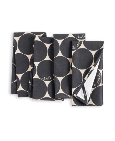 Kate Spade Joy Dot Cloth Napkins 4 Pack Set, 20" X 20" In Onyx Black Gray