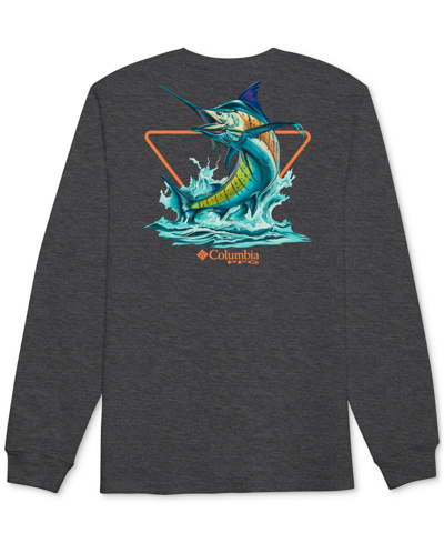 Columbia Men's Razer Pfg Marlin Logo Graphic Long-sleeve T-shirt In Charcoal Heather