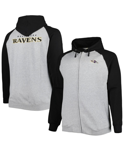 Profile Men's Heather Gray Baltimore Ravens Big And Tall Fleece Raglan Full-zip Hoodie Jacket