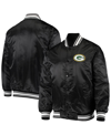 Starter Black Green Bay Packers Locker Room Satin Varsity Full-snap Jacket In Black
