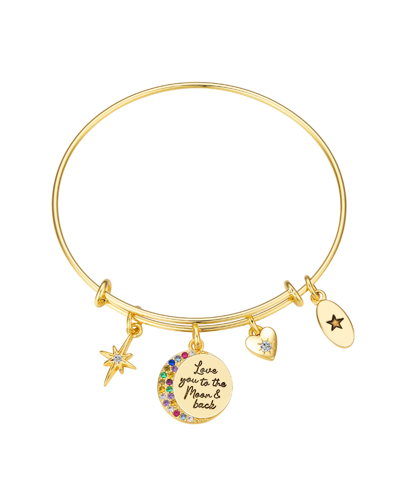 Unwritten Cubic Zirconia Star And Heart Multi Stone Moon Bangle Bracelet In Gold