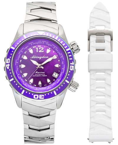Abingdon Co. Women's Marina Diver's Multifunctional Titanium Bracelet & White Silicone Strap Watch 40mm In Pacific Purple