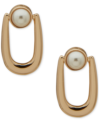 Anne Klein Gold-tone Link & Imitation Pearl Open Stud Earrings