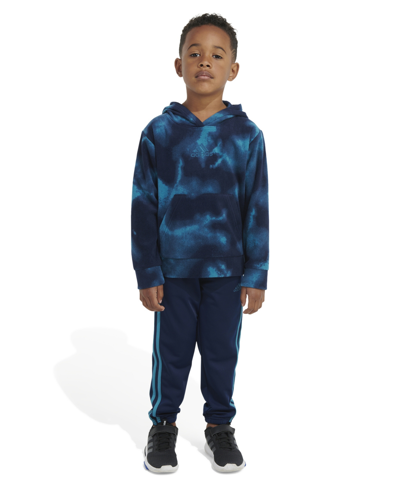 Adidas Originals Babies' Toddler Boys Printed Microfleece Pullover Hoodie And Jogger Pants, 2 Piece Set In Navy With Blue