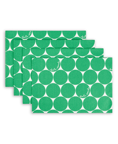 Kate Spade Joy Dot Reversible Placemats 4 Pack Set, 13" X 19" In Green,white