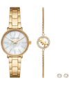 MICHAEL KORS WOMEN'S PYPER TWO-HAND GOLD-TONE STAINLESS STEEL BRACELET WATCH 32MM AND EARRINGS SET, 3 PIECES
