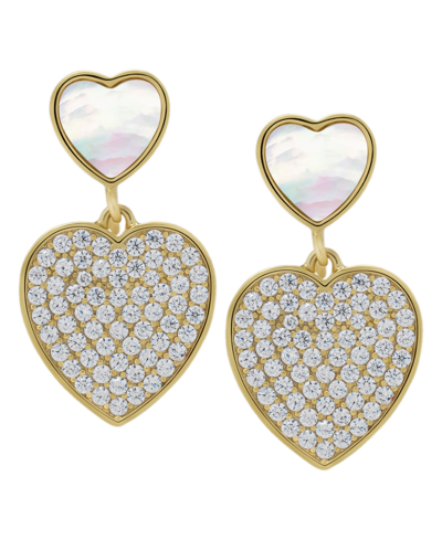 Macy's Simulated Mother Of Pearl And Cubic Zirconia Heart Earring In Gold