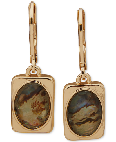 Anne Klein Gold-tone Oval Stone Rectangular Drop Earrings In Sapphire