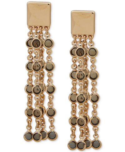 Anne Klein Gold-tone Chain & Color Stone Statement Earrings In Sapphire