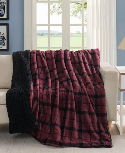 Sutton Home Printed Faux Fur To Sherpa Throw 50" X 60" In Ruby Wine To Black