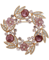 ANNE KLEIN BOXED GOLD-TONE CRYSTAL FLOWER WREATH PIN