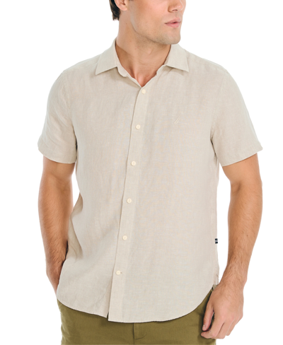 Nautica Men's Classic-fit Solid Linen Short-sleeve Shirt In Wheat Flax