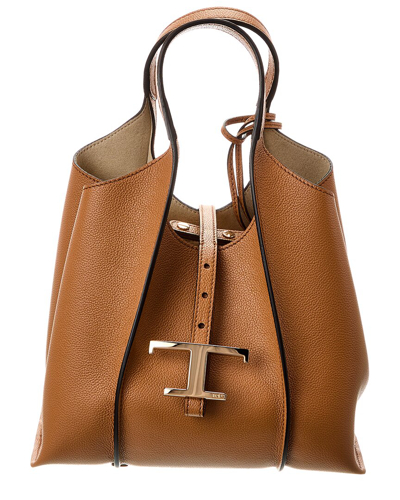 Tod's T Timeless Mini Leather Tote In Brown