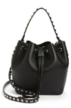 Valentino Garavani Rockstud Grainy Leather Bucket Bag In Black