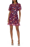 Milly Yasmin Tropic Embroidered Mini Dress In Burgundy Multi