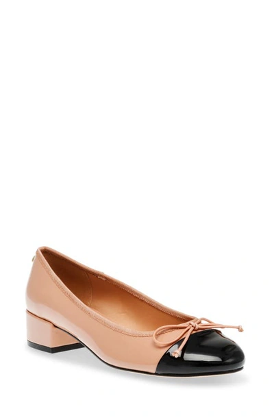 Steve Madden Cherish-c Natural Multi Patent Bow Low Heel Ballet Pumps In Blush,black Patent