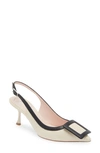 Roger Vivier Viv In The City 65 Bicolor Slingbacks In Ivory/ Black