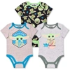 Children's Apparel Network Baby Boys And Girls Grogu Gray, Black, Pink The Mandalorian Bodysuit Three-pack In Gray