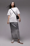 Topshop Textured Maxi Skirt In Metallic Silver