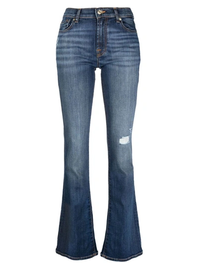 7 For All Mankind Blue Flared Cotton Blend Jeans