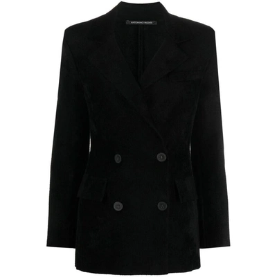 Antonino Valenti Notched-lapel Double-breasted Blazer In Black