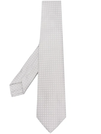 Barba Embroidered Silk Tie In Grey