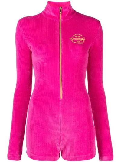 Chiara Ferragni Girls Club Embroidered-motif Chenille Playsuit In Pink