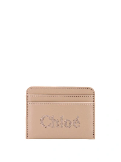 Chloé Sense Logo Embroidered Card Holder In Brown