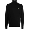 Fred Perry Black Embroidered Turtleneck In Black