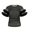 Gucci Sleeved Crewneck With Fur Trim And Ruched Detailing In Black