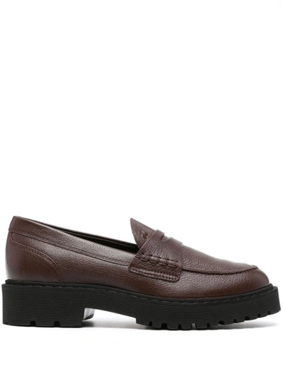 Hogan Round-toe Slip-on Loafers In Brown