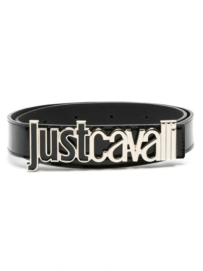 Just Cavalli Logo-lettering Leather Belt In Black