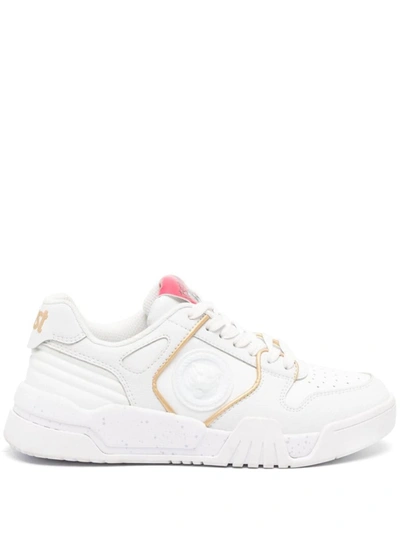 Just Cavalli Tiger Head-motif Leather Sneakers In White