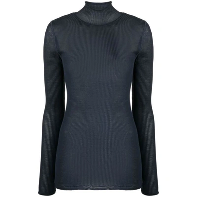 Lemaire Semi-sheer Ribbed Silk Jumper In Blue