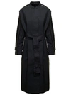 FERRAGAMO LONG BLUE TRENCH COAT WITH MATCHING BELT AND ZIP IN COTTON BLEND WOMAN