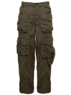 DSQUARED2 MILITARY GREEN LOW WAISTED CARGO PANTS WITH BRANDED BUTTONS IN STRETCH COTTON WOMAN