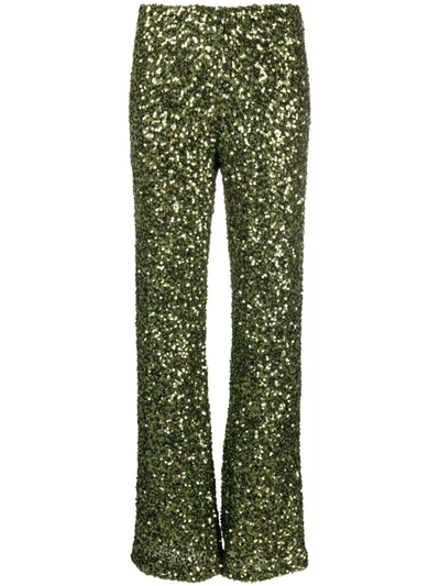 P.a.r.o.s.h Wide Leg Trousers With Paillettes In Green