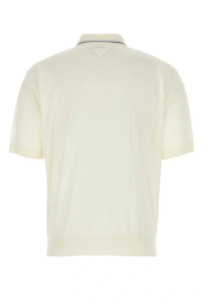 Prada Silk And Cotton Polo Shirt In Bianco