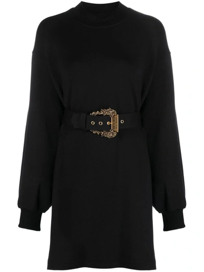 Versace Jeans Couture Baroque Buckle Sweatshirt Dress In Black
