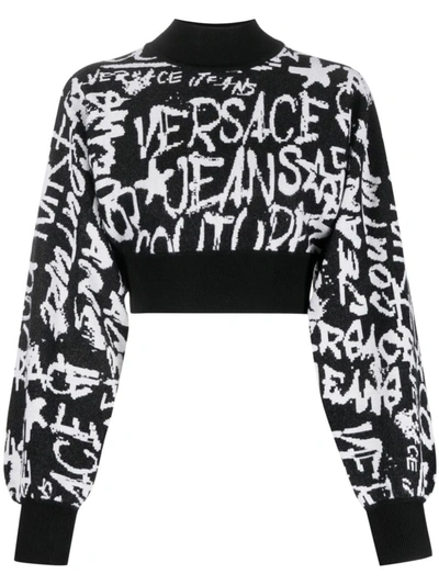 Versace Jeans Couture Multicolour Cropped Sweatshirt In Black